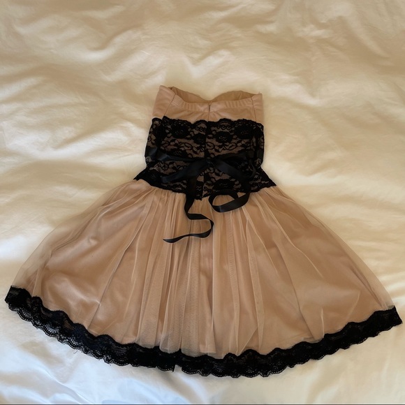 Blush Aline Dress With Black Lace Detail - Picture 3 of 6